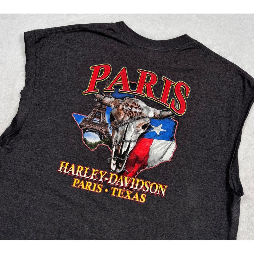 Harley-Davidson Muscle Tank 2XL (FIT L) Gray Paris Texas Cowhead Cut-Off Sleeves